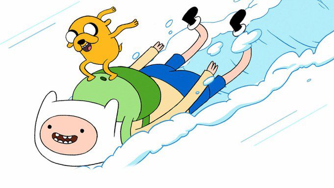 Hora de aventuras, desde arriba: Jake (voz: John DiMaggio), Finn (voz: Jeremy Shada), (temporada 1), 2010-18.  Foto: © Cartoon Network/Cortesía Colección Everett